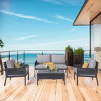 4-Piece Rope Outdoor Patio Furniture Set, Patio Conversation Set - 1Loveseat&1Table&2Chairs