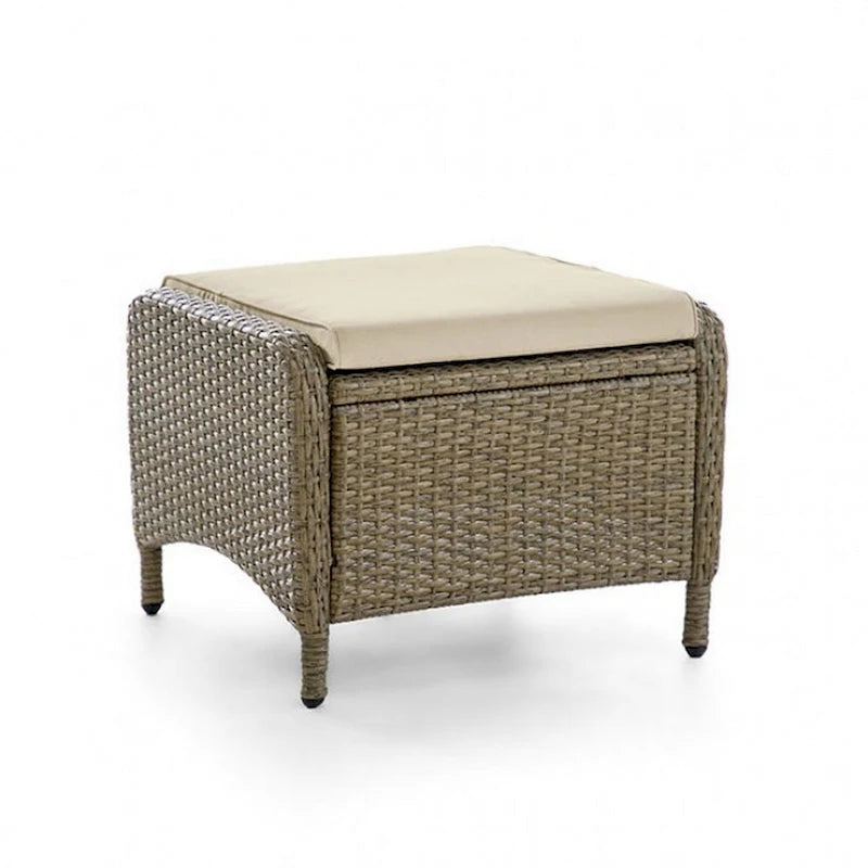 Ankia 21 Inch Outdoor Square Ottoman, Set of 2, Beige Fabric, Faux Wicker