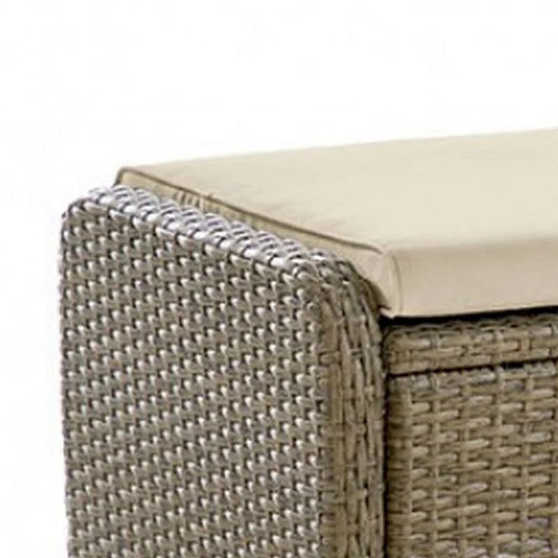 Ankia 21 Inch Outdoor Square Ottoman, Set of 2, Beige Fabric, Faux Wicker