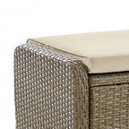 Ankia 21 Inch Outdoor Square Ottoman, Set of 2, Beige Fabric, Faux Wicker