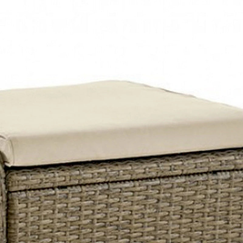 Ankia 21 Inch Outdoor Square Ottoman, Set of 2, Beige Fabric, Faux Wicker