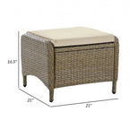 Ankia 21 Inch Outdoor Square Ottoman, Set of 2, Beige Fabric, Faux Wicker