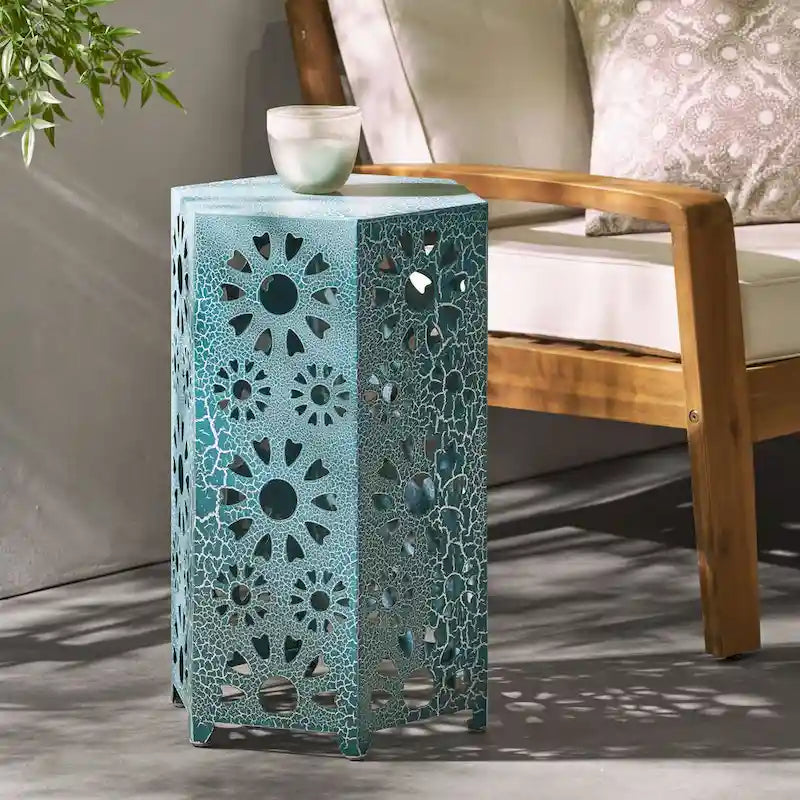 Side Table Outdoor 14-inch Floral Side Table by Christopher Knight Home