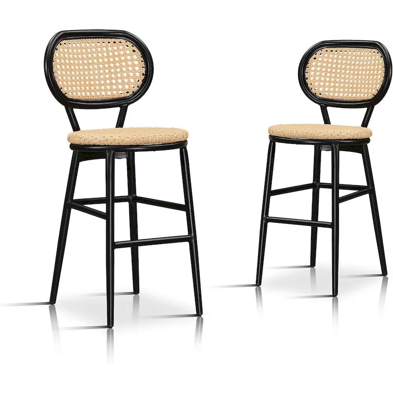 PURPLE LEAF Counter Height Bar Stools Set of 2 Patio Rattan Barstools Modern Aluminum Stools
