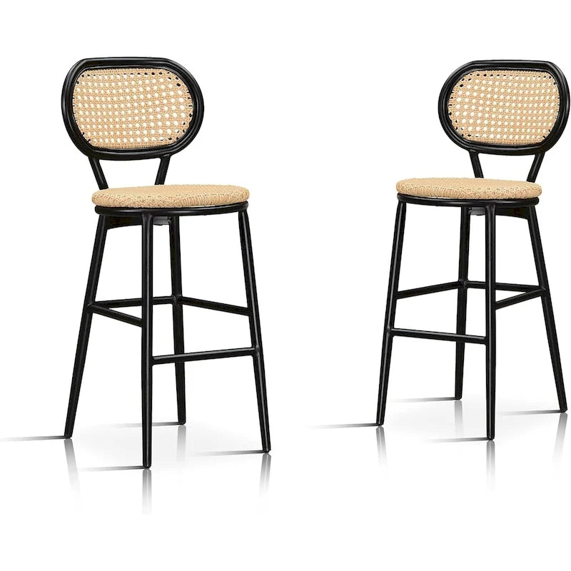 PURPLE LEAF Counter Height Bar Stools Set of 2 Patio Rattan Barstools Modern Aluminum Stools