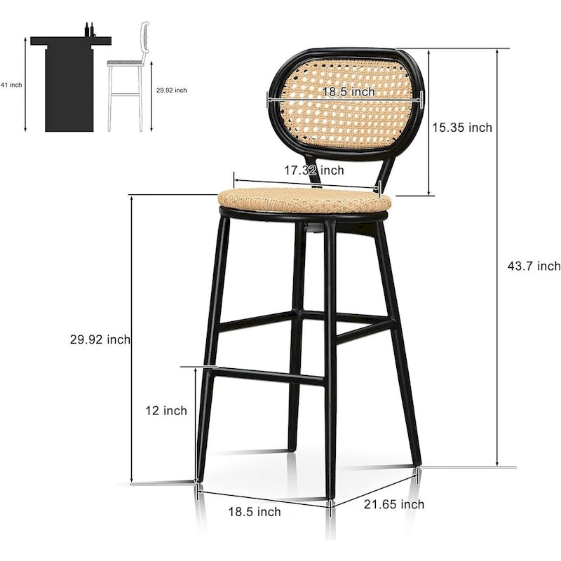 PURPLE LEAF Counter Height Bar Stools Set of 2 Patio Rattan Barstools Modern Aluminum Stools