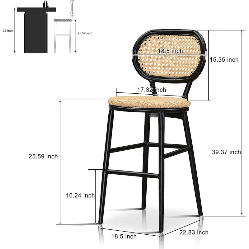 PURPLE LEAF Counter Height Bar Stools Set of 2 Patio Rattan Barstools Modern Aluminum Stools