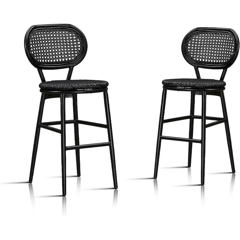 PURPLE LEAF Counter Height Bar Stools Set of 2 Patio Rattan Barstools Modern Aluminum Stools