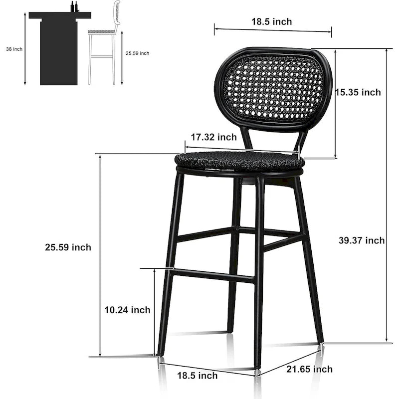 PURPLE LEAF Counter Height Bar Stools Set of 2 Patio Rattan Barstools Modern Aluminum Stools