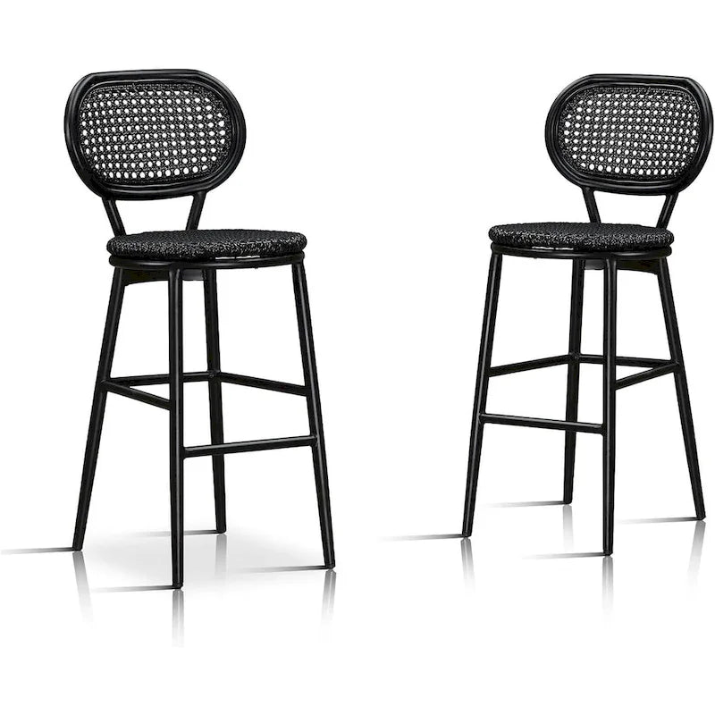 PURPLE LEAF Counter Height Bar Stools Set of 2 Patio Rattan Barstools Modern Aluminum Stools