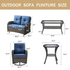 Outdoor Glider Bench Patio Loveseat with Swivel Chair - Brown