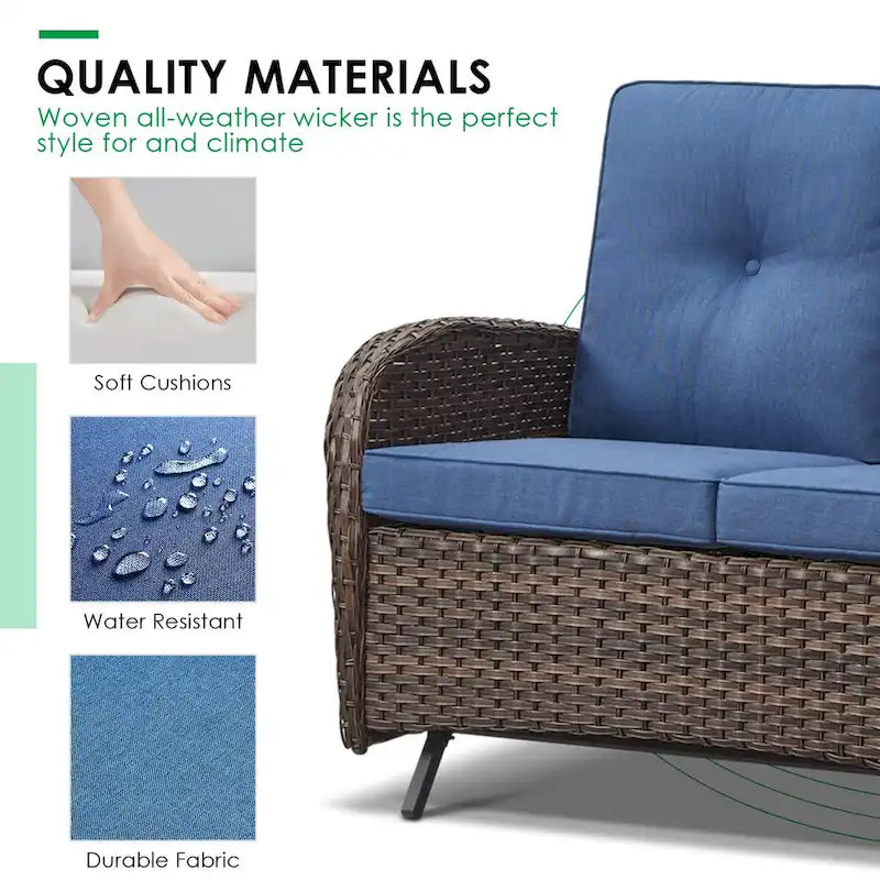 Outdoor Glider Bench Patio Loveseat with Swivel Chair - Brown