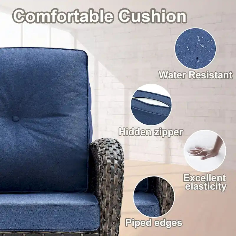 Outdoor Glider Bench Patio Loveseat with Swivel Chair - Brown