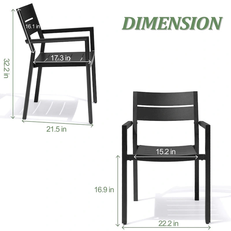 VredHom 2/4 PCS Outdoor Dining Chairs Aluminum Stackable Armchair