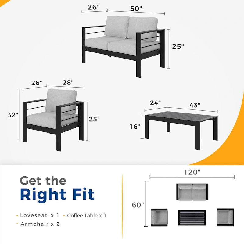 Royalcraft 4 Piece Aluminum Outdoor Sectional Seating Group