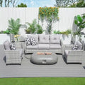 5-piece Wicker Patio Conversation Set with Oval Cement Fire Pit Table