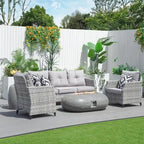 5-piece Wicker Patio Conversation Set with Oval Cement Fire Pit Table