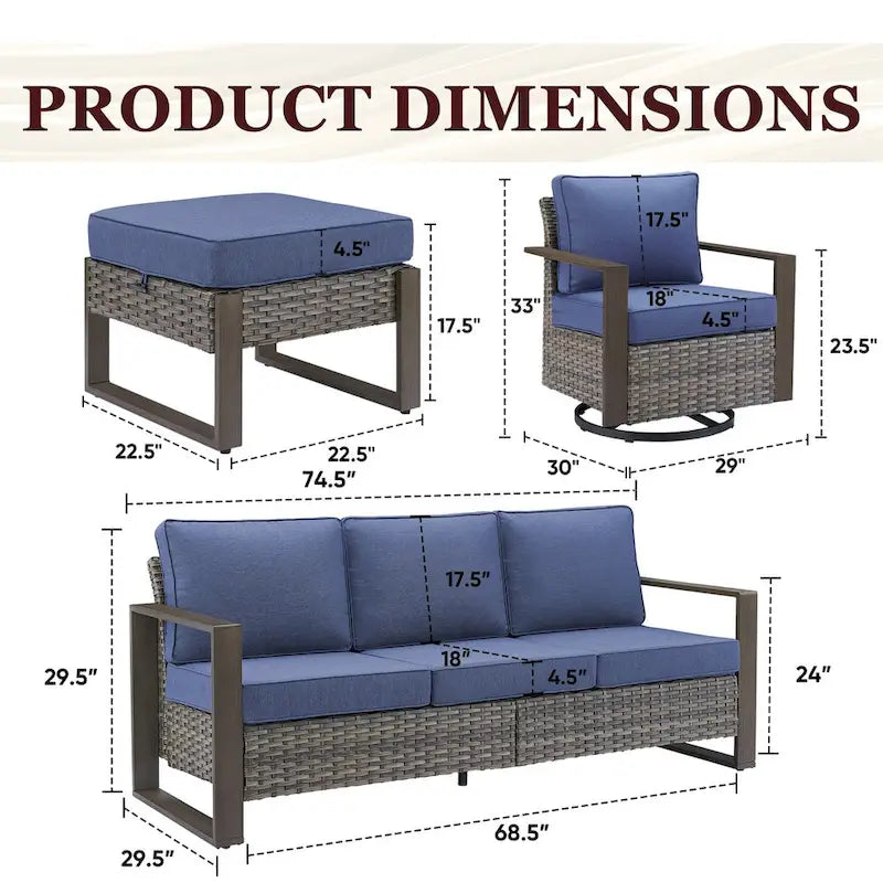 Gymojoy Patio Sofa Set with Glider Chair and Ottmans - Grey