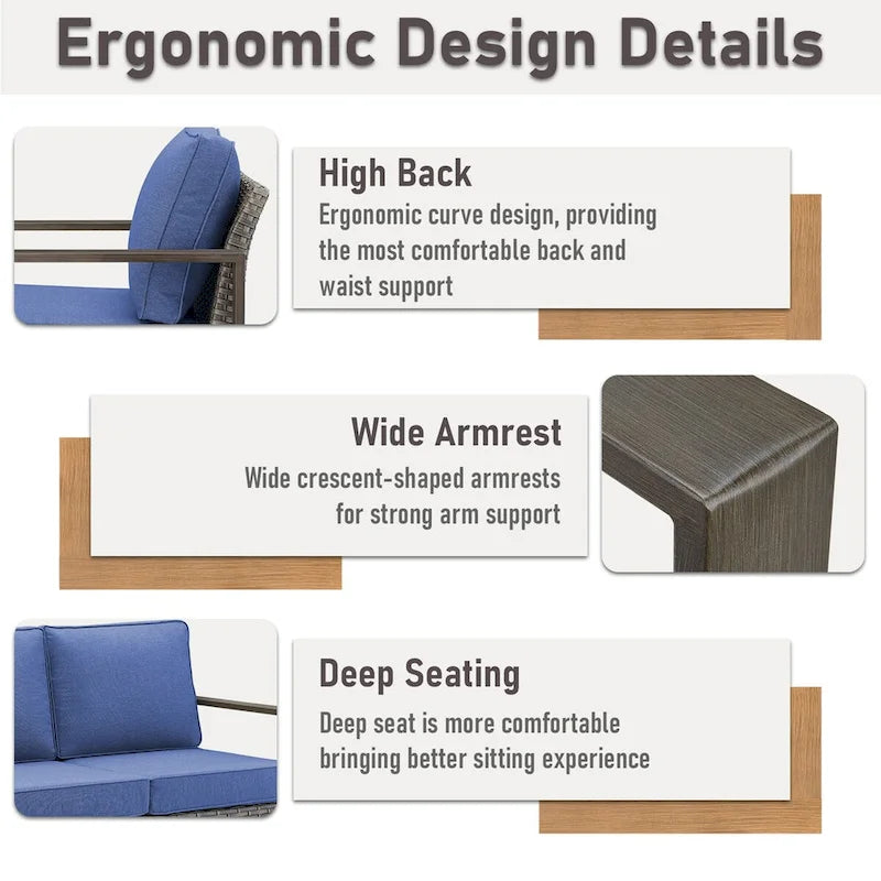 Gymojoy Patio Sofa Set with Glider Chair and Ottmans - Grey