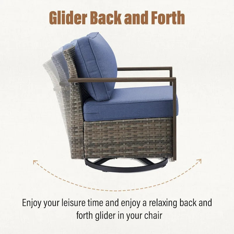 Gymojoy Patio Sofa Set with Glider Chair and Ottmans - Grey