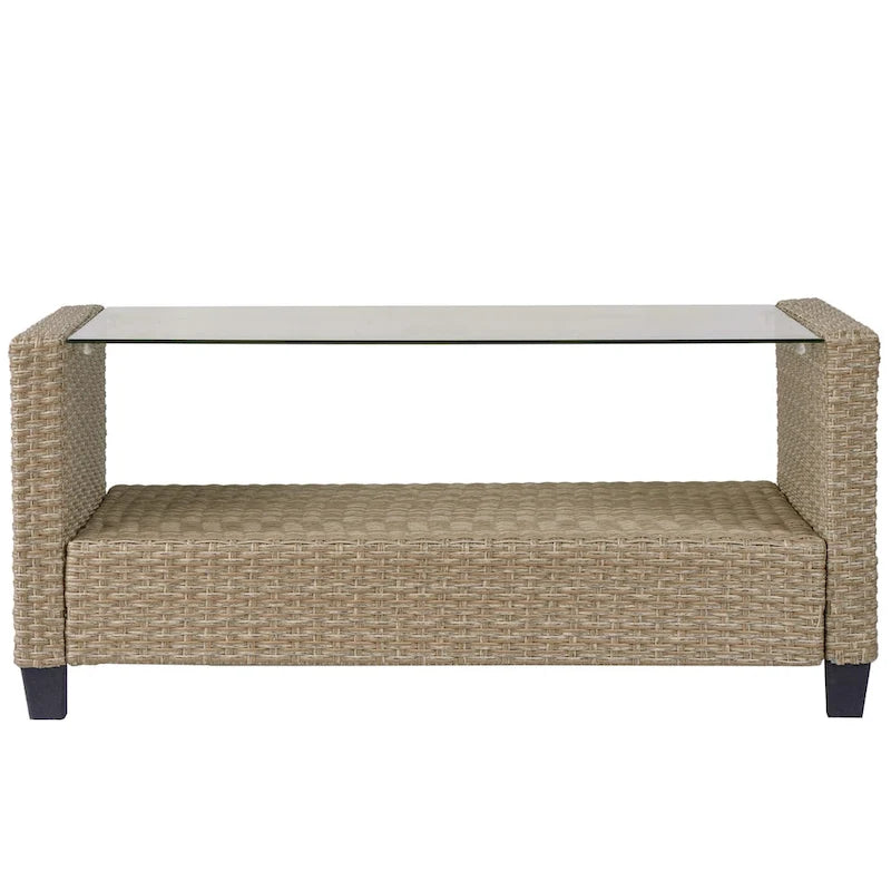 Outdoor, Patio Furniture Sets, 4 Piece Conversation Set Wicker Ratten Sectional Sofa with Seat Cushions