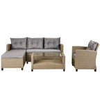 Outdoor, Patio Furniture Sets, 4 Piece Conversation Set Wicker Ratten Sectional Sofa with Seat Cushions