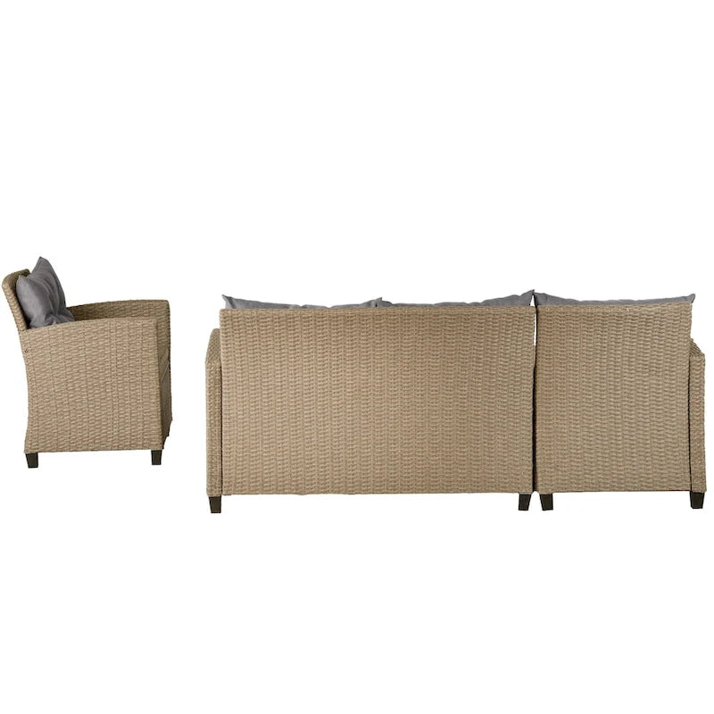 Outdoor, Patio Furniture Sets, 4 Piece Conversation Set Wicker Ratten Sectional Sofa with Seat Cushions