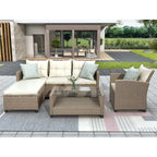 Outdoor, Patio Furniture Sets, 4 Piece Conversation Set Wicker Ratten Sectional Sofa with Seat Cushions