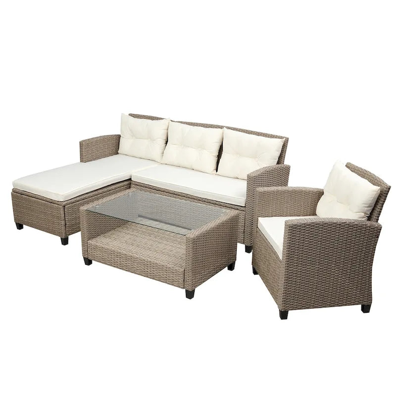 Outdoor, Patio Furniture Sets, 4 Piece Conversation Set Wicker Ratten Sectional Sofa with Seat Cushions