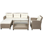 Outdoor, Patio Furniture Sets, 4 Piece Conversation Set Wicker Ratten Sectional Sofa with Seat Cushions