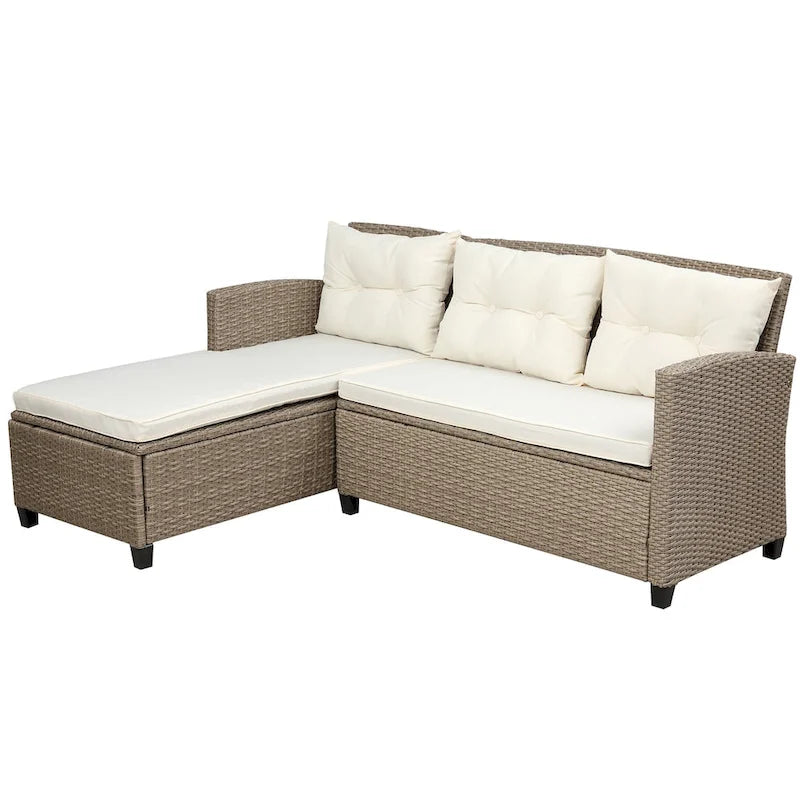 Outdoor, Patio Furniture Sets, 4 Piece Conversation Set Wicker Ratten Sectional Sofa with Seat Cushions