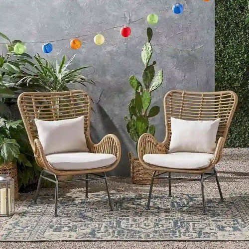 2 PCS Outdoor Modern Rattan Chair Set of 2 by Christopher Knight Home