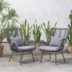 2 PCS Outdoor Modern Rattan Chair Set of 2 by Christopher Knight Home