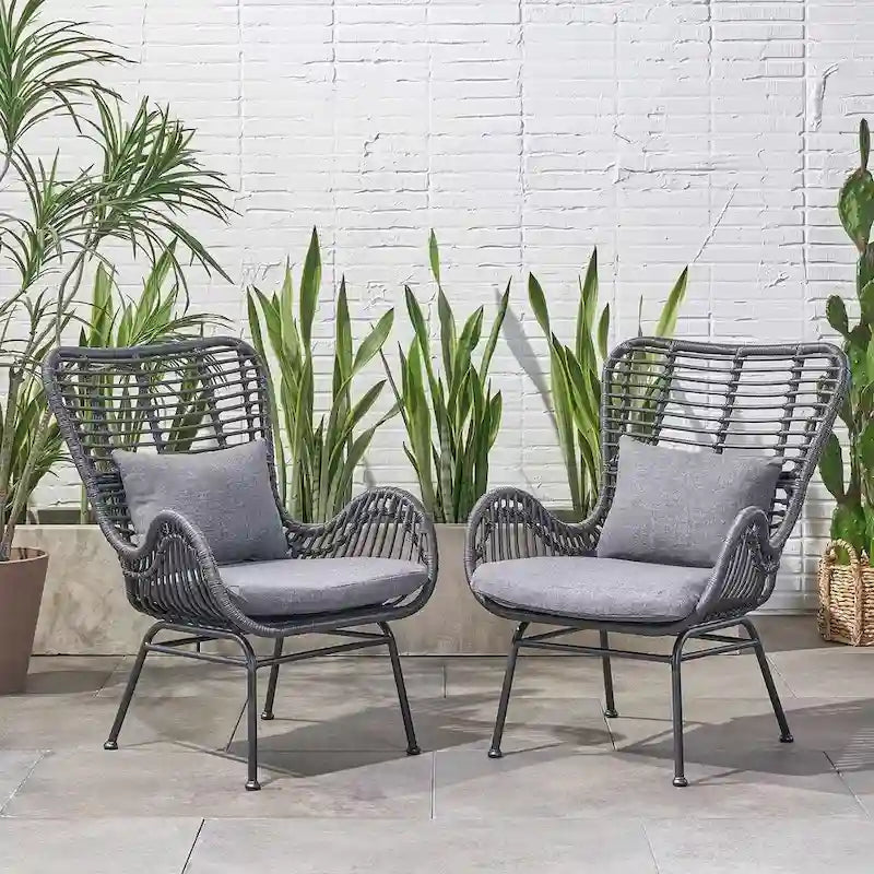 2 PCS Outdoor Modern Rattan Chair Set of 2 by Christopher Knight Home