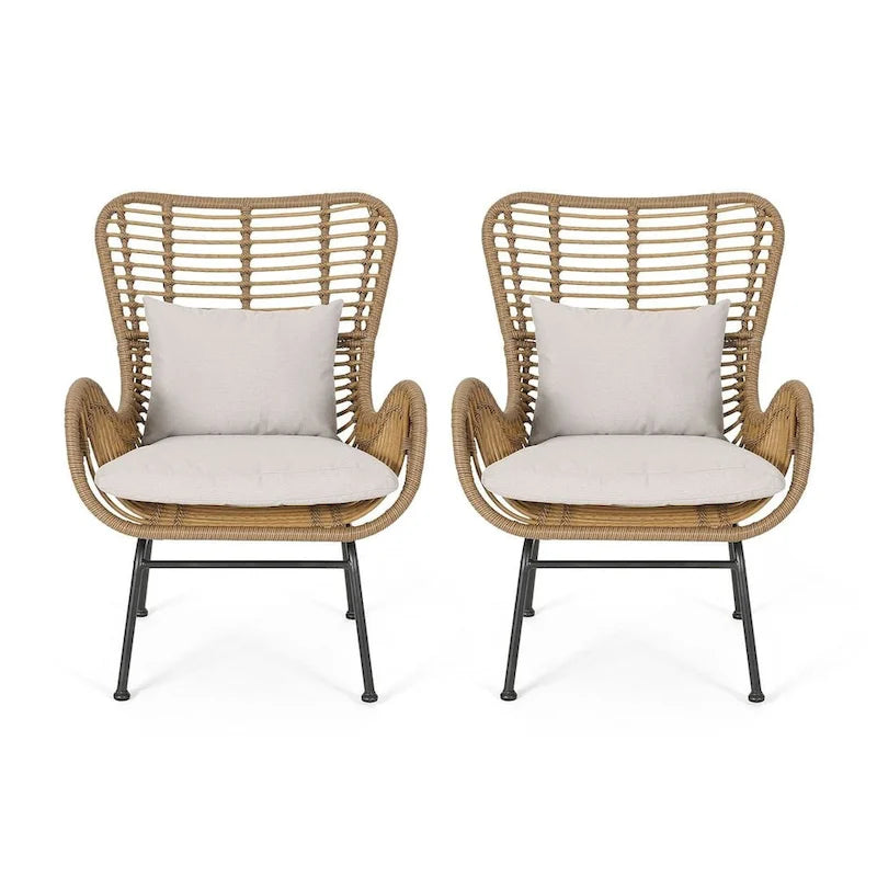 2 PCS Outdoor Modern Rattan Chair Set of 2 by Christopher Knight Home