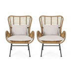 2 PCS Outdoor Modern Rattan Chair Set of 2 by Christopher Knight Home