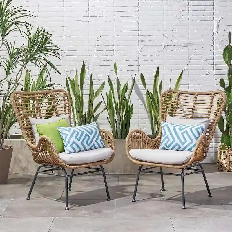 2 PCS Outdoor Modern Rattan Chair Set of 2 by Christopher Knight Home