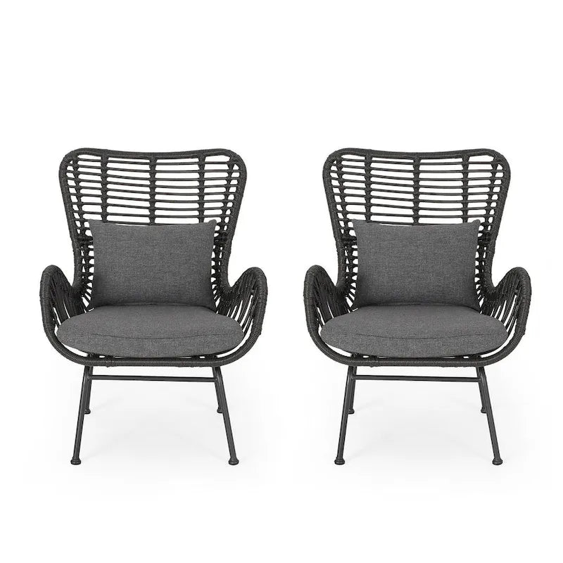 2 PCS Outdoor Modern Rattan Chair Set of 2 by Christopher Knight Home