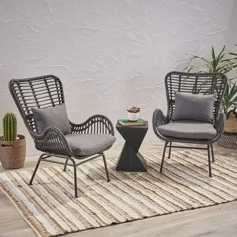 2 PCS Outdoor Modern Rattan Chair Set of 2 by Christopher Knight Home
