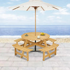 8-Person Wooden Picnic Benches Outdoor Round Table