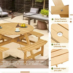8-Person Wooden Picnic Benches Outdoor Round Table