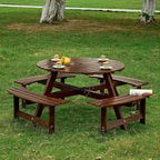 8-Person Wooden Picnic Benches Outdoor Round Table