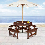 8-Person Wooden Picnic Benches Outdoor Round Table