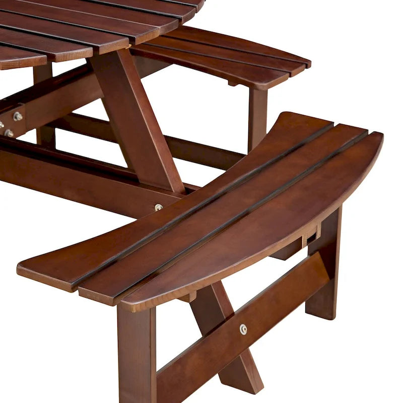 8-Person Wooden Picnic Benches Outdoor Round Table
