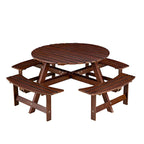 8-Person Wooden Picnic Benches Outdoor Round Table