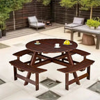 8-Person Wooden Picnic Benches Outdoor Round Table