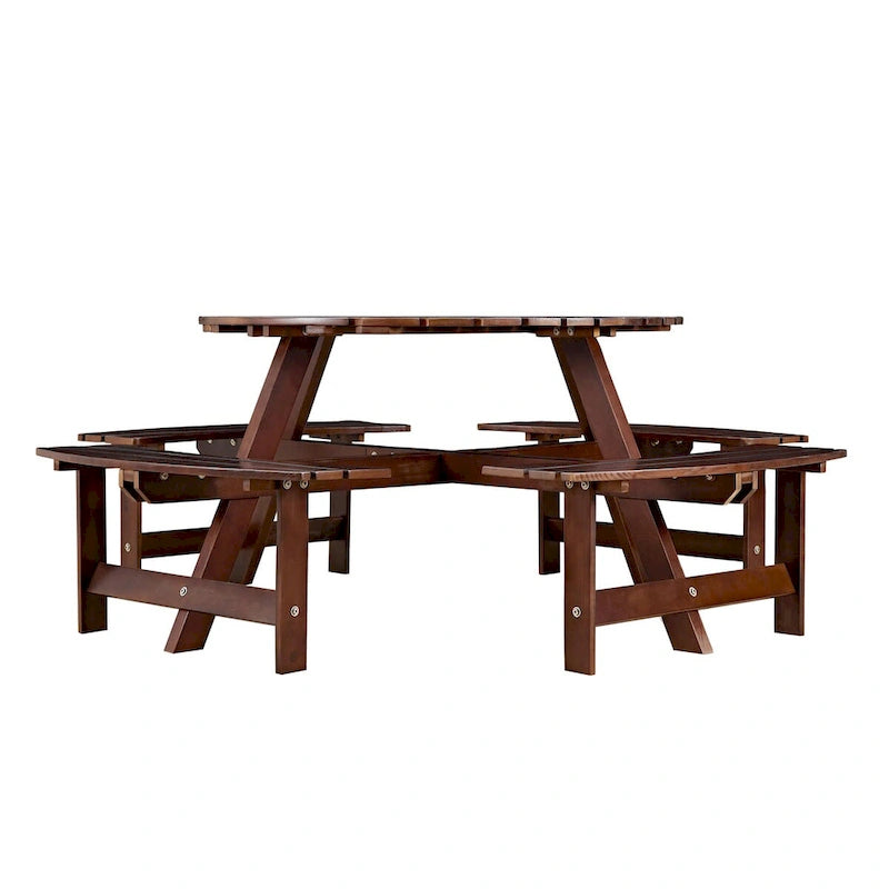 8-Person Wooden Picnic Benches Outdoor Round Table