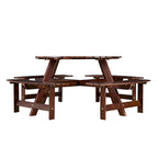 8-Person Wooden Picnic Benches Outdoor Round Table
