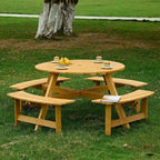 8-Person Wooden Picnic Benches Outdoor Round Table
