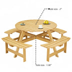 8-Person Wooden Picnic Benches Outdoor Round Table